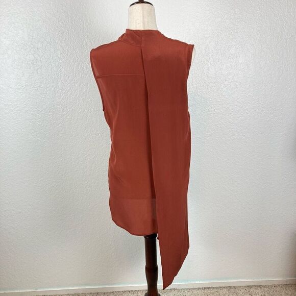 OAK Boutique Brand Silk Button Up Blouse Extended Gun Flap Blouse Oxblood Size S - Picture 8 of 12